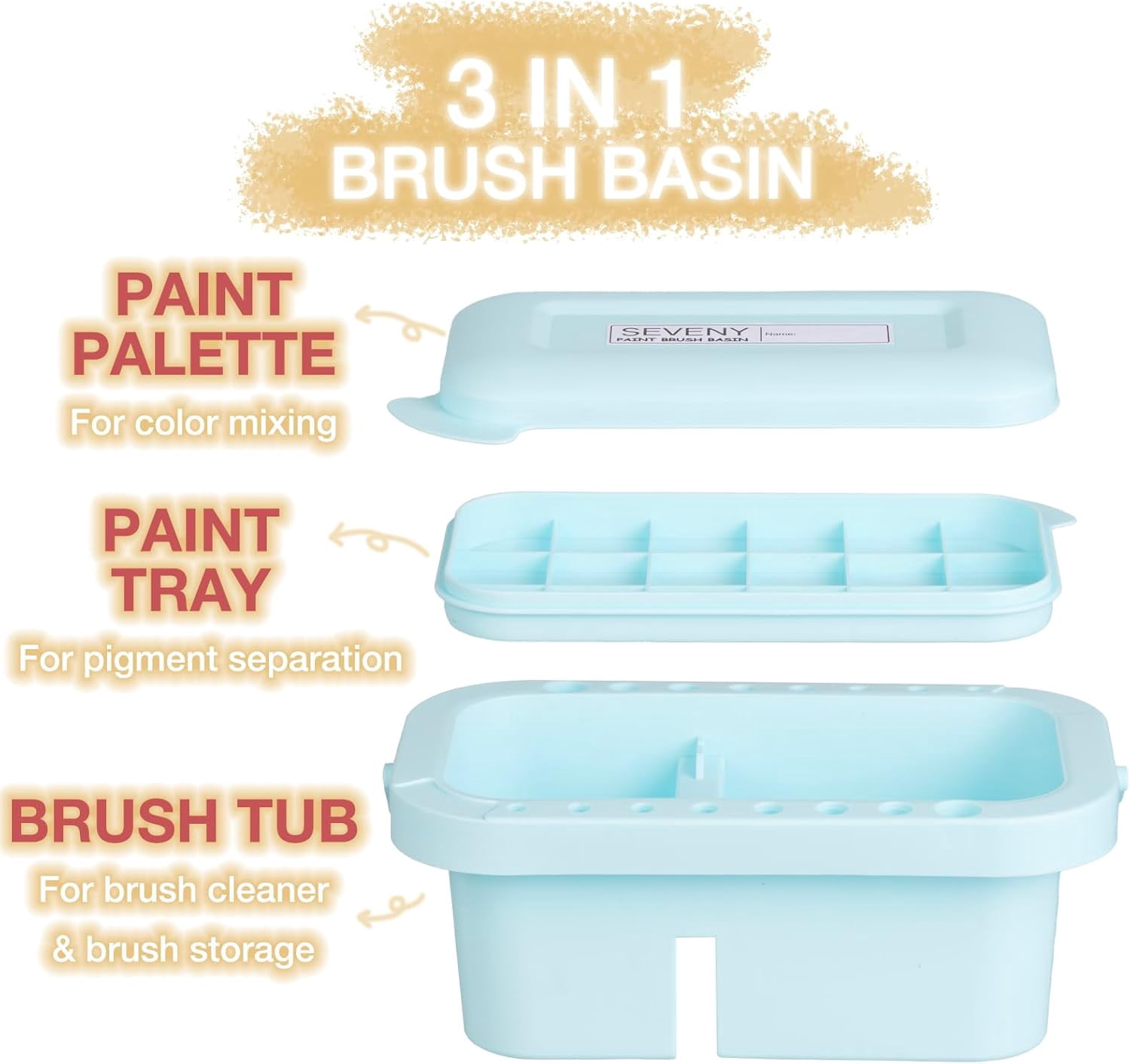 ABPETE Paint Brush Basin with Palette,Painting Art Supply Storage Organizer for Acrylic, Watercolor, and Water-Based Paints(Grey)