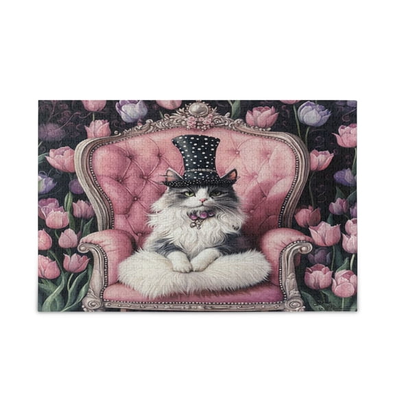 WOBOGO Bowler Hat Ragdoll Cat Puzzle Challenge 500 Piece Jigsaw Suitable for Game Night Finished Size 20.5 x 14.9in