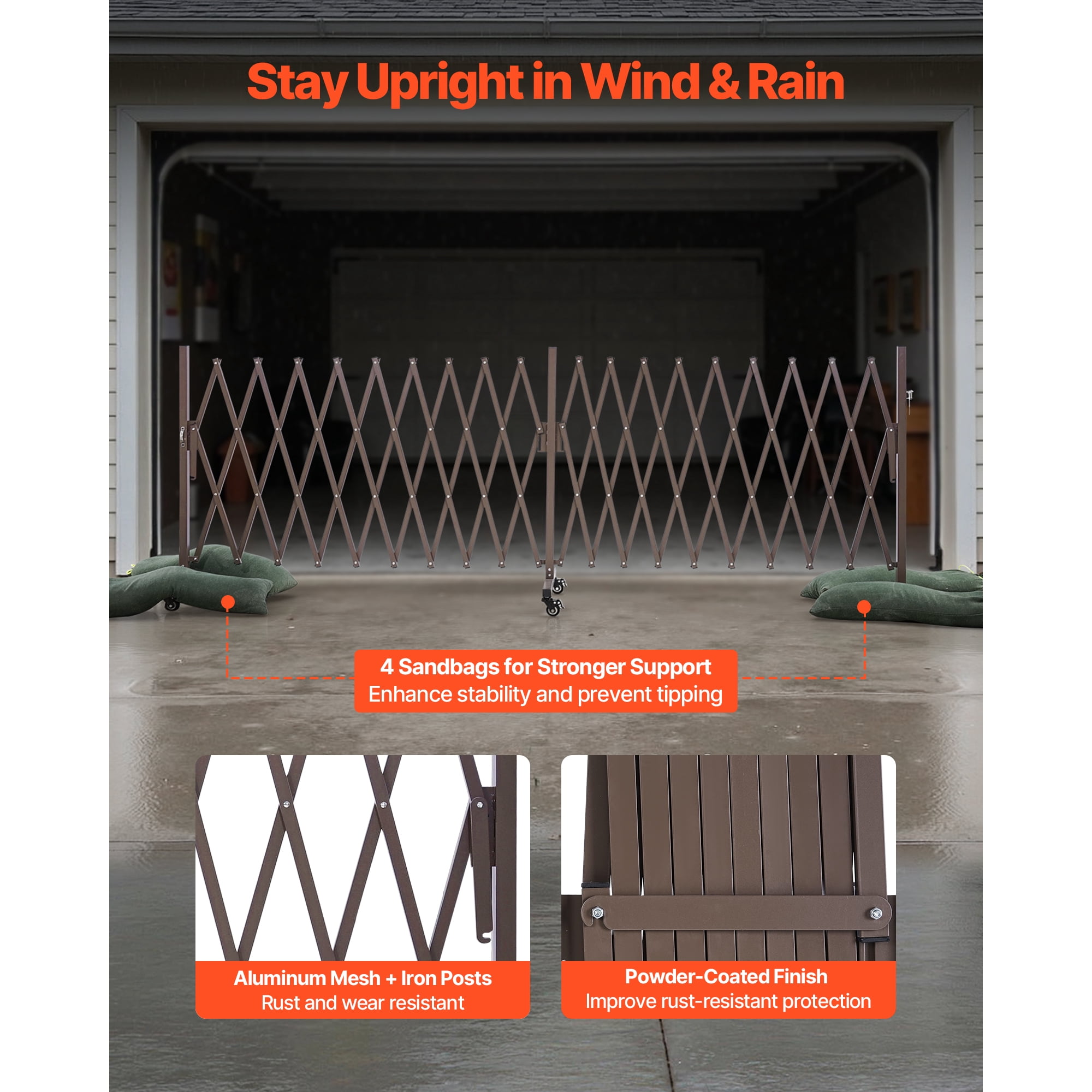 KFFKFF Double Expandable Barricades, 20FT Adjustable Safety Barrier, Mobile Folding Gate with Locking Wheels, Portable Metal Traffic Fence for Patio, Garden, Stairway