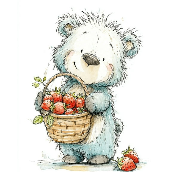Paint by Numbers for Adults Kids Beginner Blue Bear and Strawberry Basket DIY Acrylic Painting by Numbers Kits with Brushes Acrylic Pigment Home Decoration Gifts 16 x 20 inch