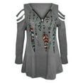 thumbnail image 4 of Pompotops Mode Femmes Imprimé Manches Longues V-Cou Fermeture Éclair Casual Tops T-shirt, 4 of 4