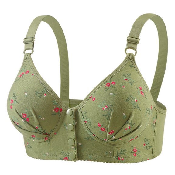 Ovbmpzd Lightly Womens Everyday Wireless Bras for Women Green Front Closure Floral Balconette Bras Push Up Breathable No Underwire Bras Plus Size,42