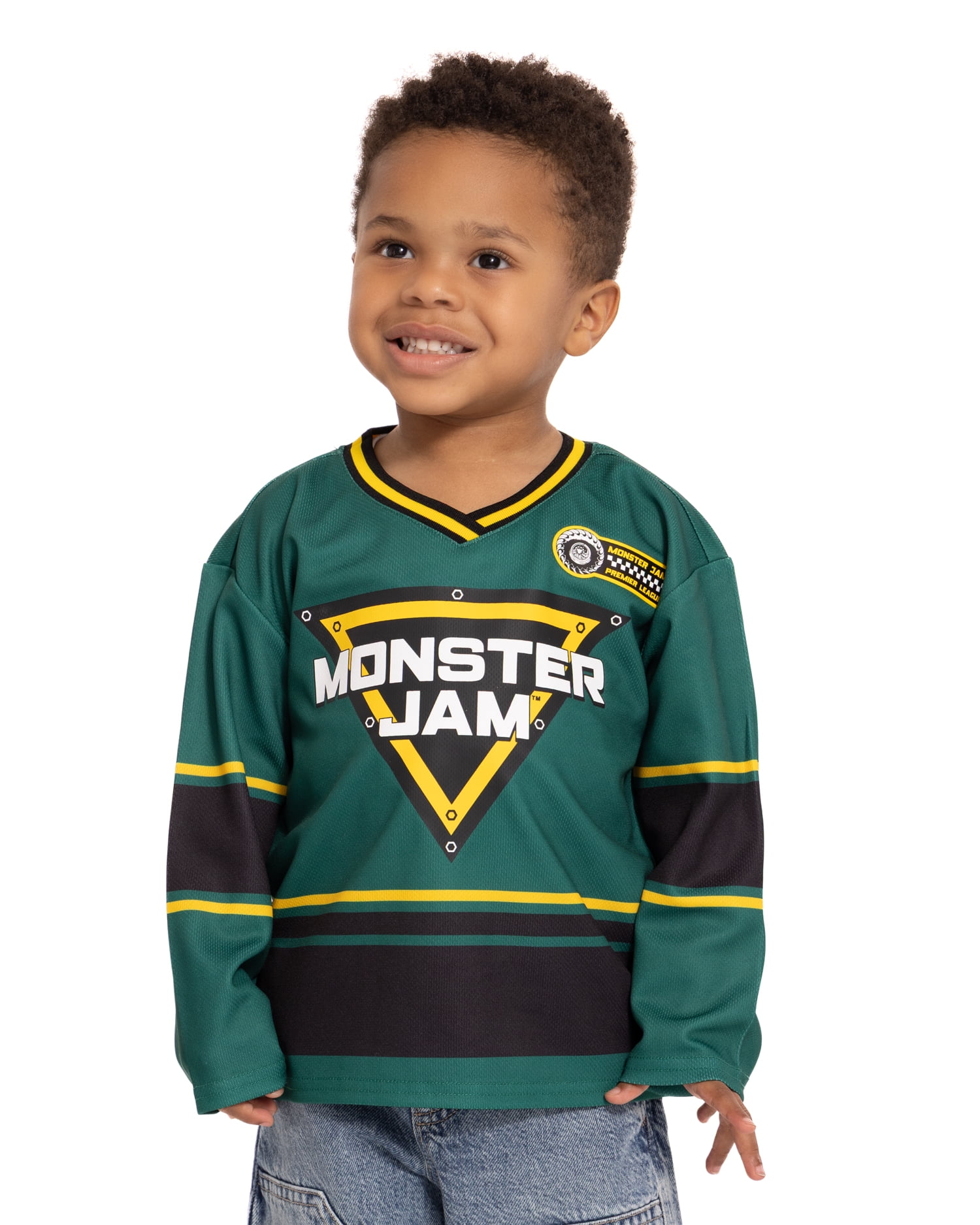 Monster Jam Toddler Boys Graphic Hockey Jersey with Long Sleeves, Sizes 12M-5T