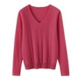 thumbnail image 4 of Womens Pullover Sweaters 2025 Casual Long Sleeve V Neck Lightweight Loose Knit Tops Hot Pink XL, 4 of 9