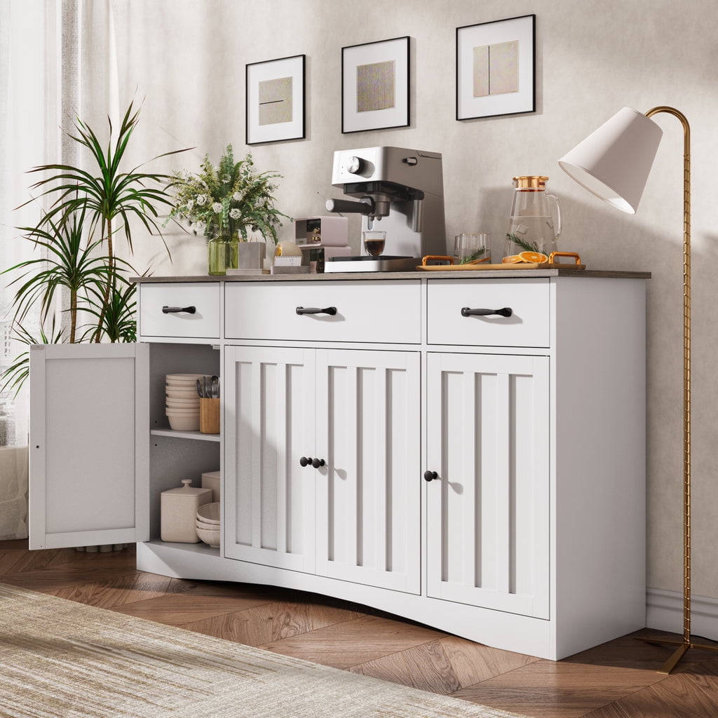 Aiho 55" L Kitchen Storage Cabinet, Coffee Bar Cabinet with Adjustable Shelves & Doors & Drawers, Sideboard Buffet Cabinet for Kitchen, Dining Room - Gray