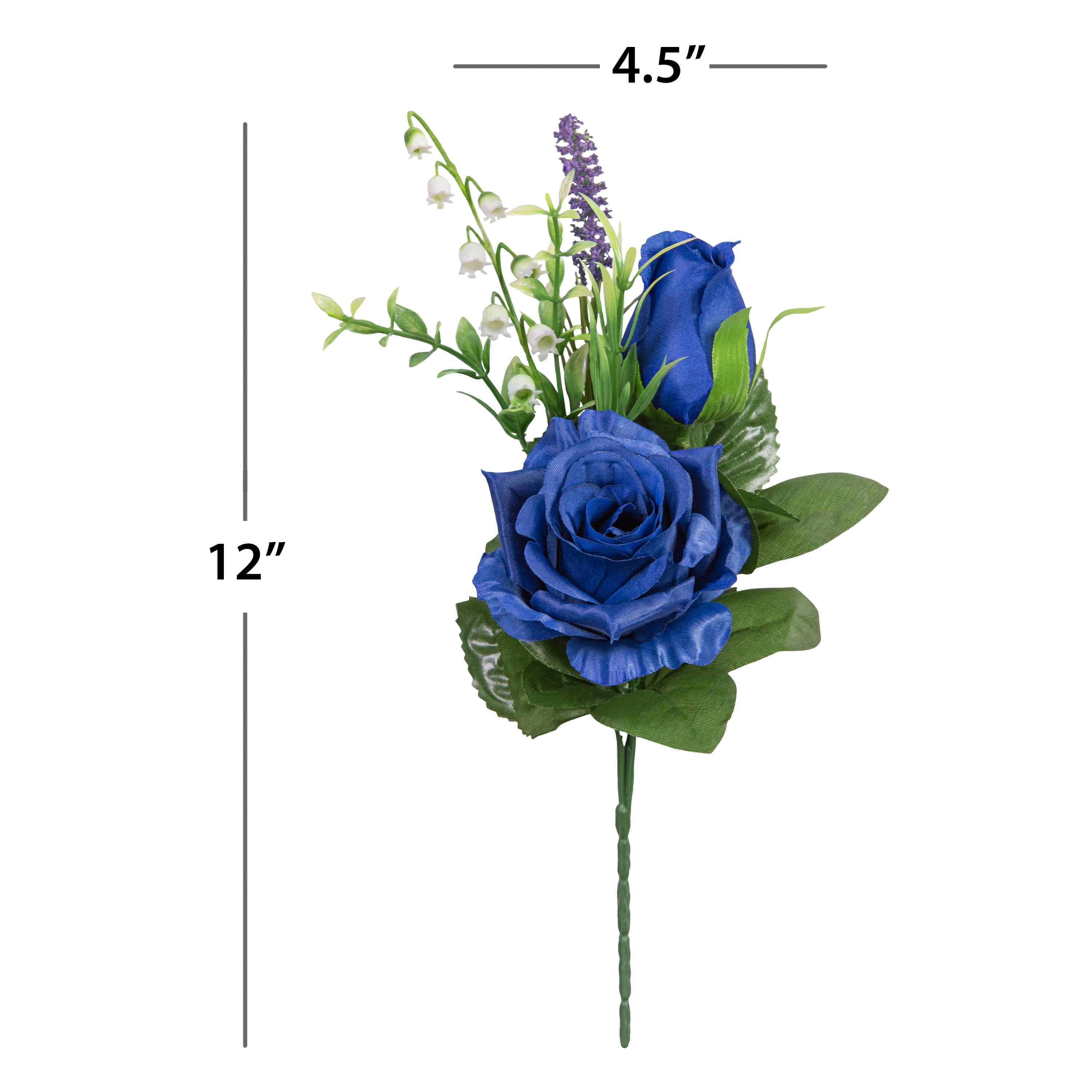 12-inch Artificial Silk Blue Roses Mixed Flower Pick, for Indoor Use, by Mainstays