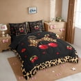 thumbnail image 2 of Erosebridal Leopard Print Bowknot 7-Piece Twin Bedding Sets,Red Cute Cherry Bedding Comforter Set For Kids Girls,Reversible black, 2 of 7