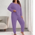 thumbnail image 2 of Women Oversize 2 Piece Loungewear Sevevn Set Long Sleeve Pocket Top Jogger Pants Soft Casual Sleep Outfit Multiple Solid Shades, 2 of 4