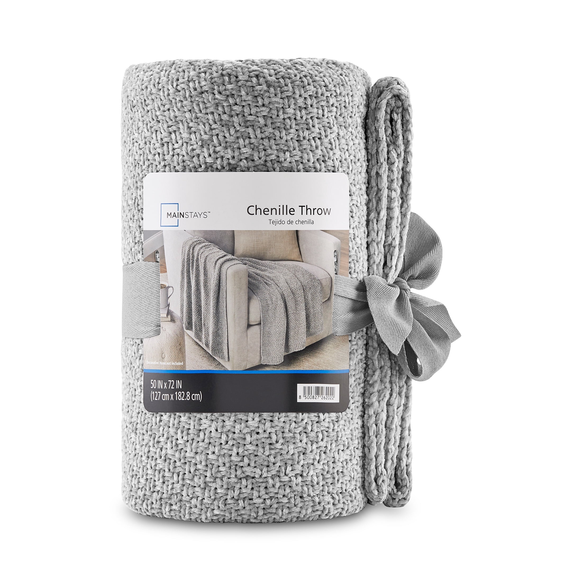 Mainstays Chenille Oversized Couch Throw Blanket, Soft Silver, 50 x 72 in