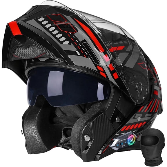 Flip Up Full Face Modular Motorcycle Helmet DOT Approved Quick-Switch Visors Built-in Sun Shield Aerodynamic Ventilation Removable Liner for Men Women Adults