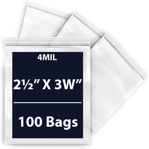 Reclosable Poly Bags White Block - 2½x3W & (100 Bags) 4 Mil Clear Plastic with Resealable Lock Seal Zipper | Durable Poly Baggies | Resealable Zip Top Lock For Jewelry, Storage, Packaging & Shipping