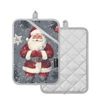 Yayeee Pot Holders Kitchen Heat Resistant with Pocket 7"x9.8" Cotton Oven Cooking Hot Pads, Christmas Santa