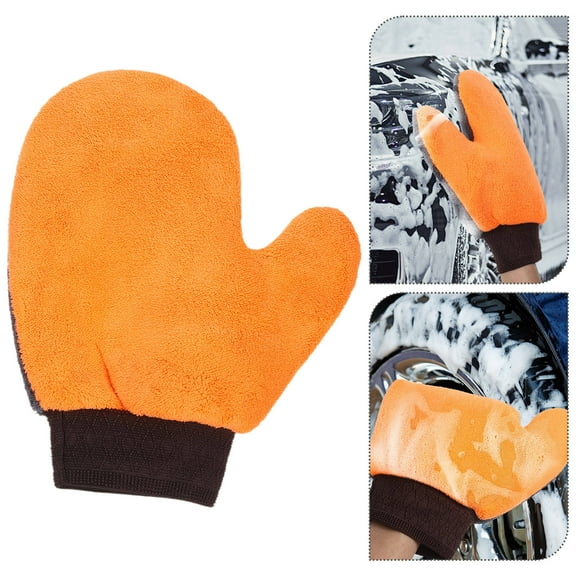 LEORX 2Pcs Orange Car Wash Gloves Coral Fleece Material for Precise Exterior Care
