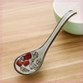 thumbnail image 2 of 4 PCS Chinese and Japanese Ceramic Soup Spoons Set Asian Retro Chinese Ceramic Rice Spoons Curved Handle Ramen Soup Spoon Painted Flower Ceramic Spoons with Long Handle for Salad, Flower 2, 2 of 5