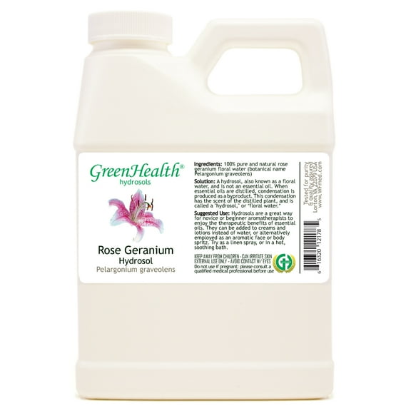 Rose Geranium Hydrosol (Floral Water) - 16 fl oz - White Plastic Jug w/ Cap - GreenHealth