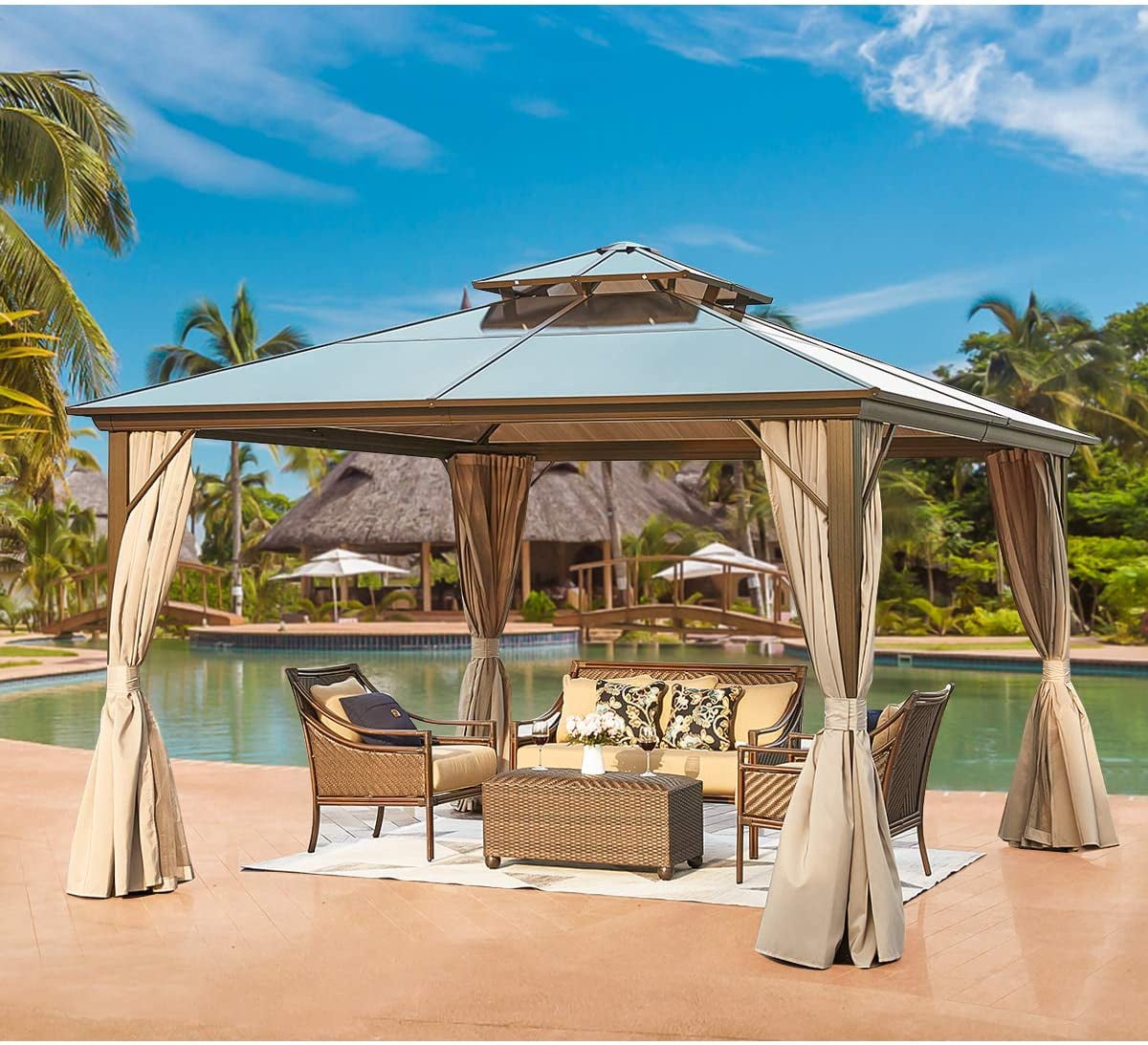 12'x12' Outdoor Polycarbonate Double Roof Gazebo with a