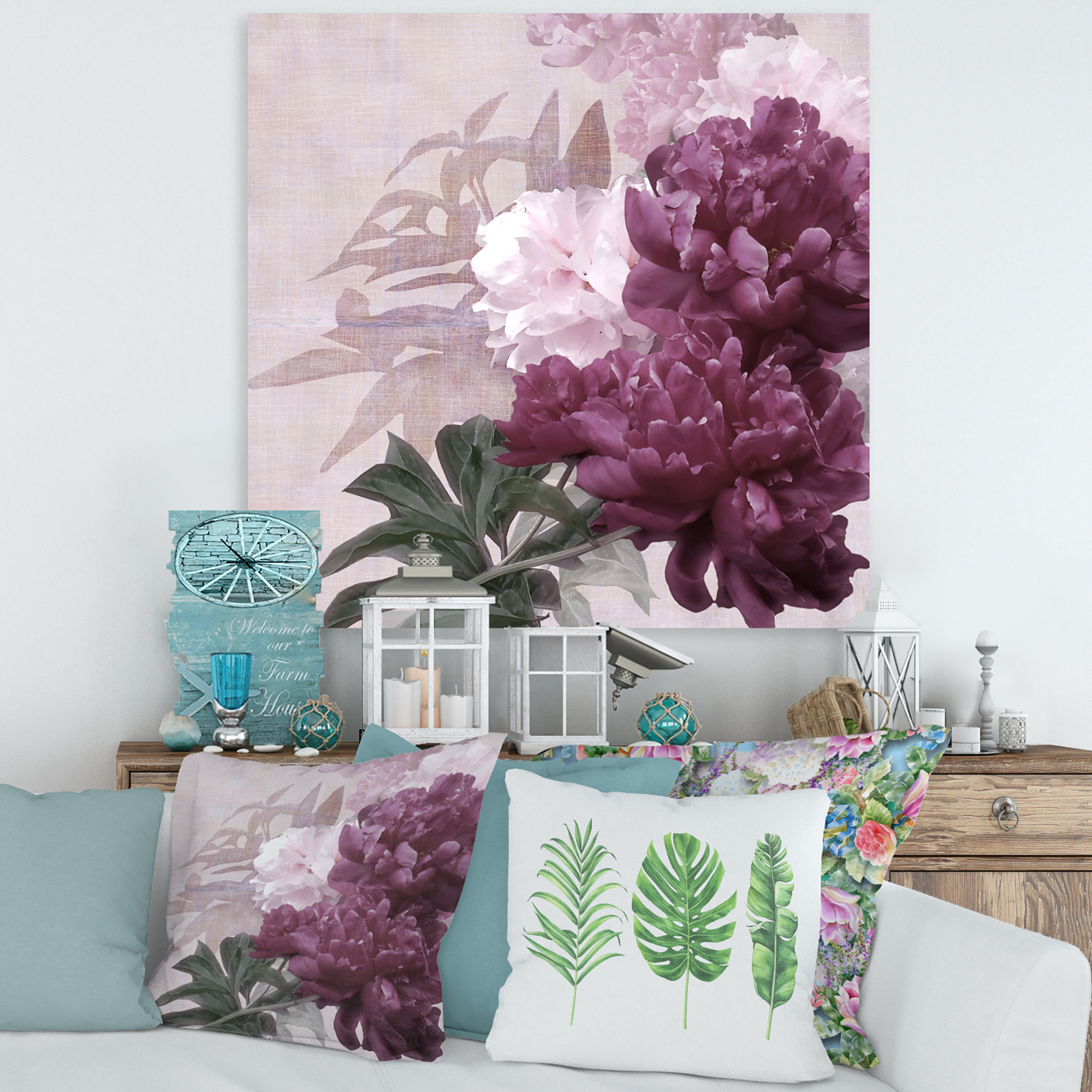 Ancient Pink and Purple Flowers I 30 in x 30 in Painting Canvas Art Print, by Designart