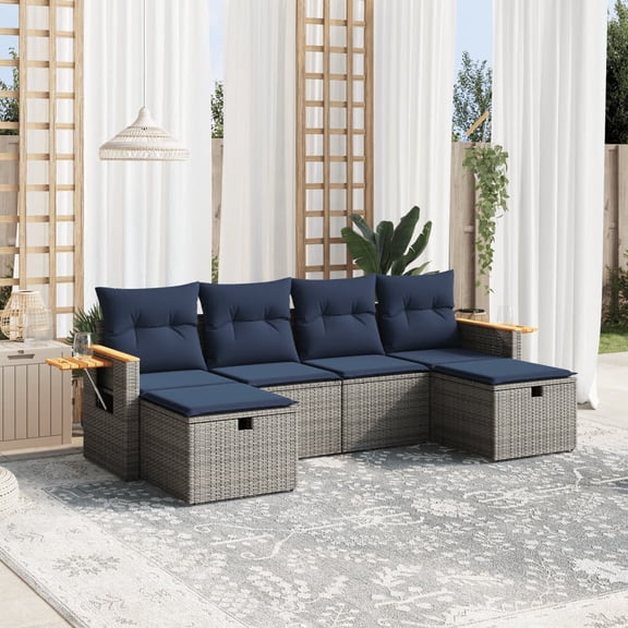 vidaXL 6 Piece Patio Sofa Set with Cushions Gray Poly Rattan