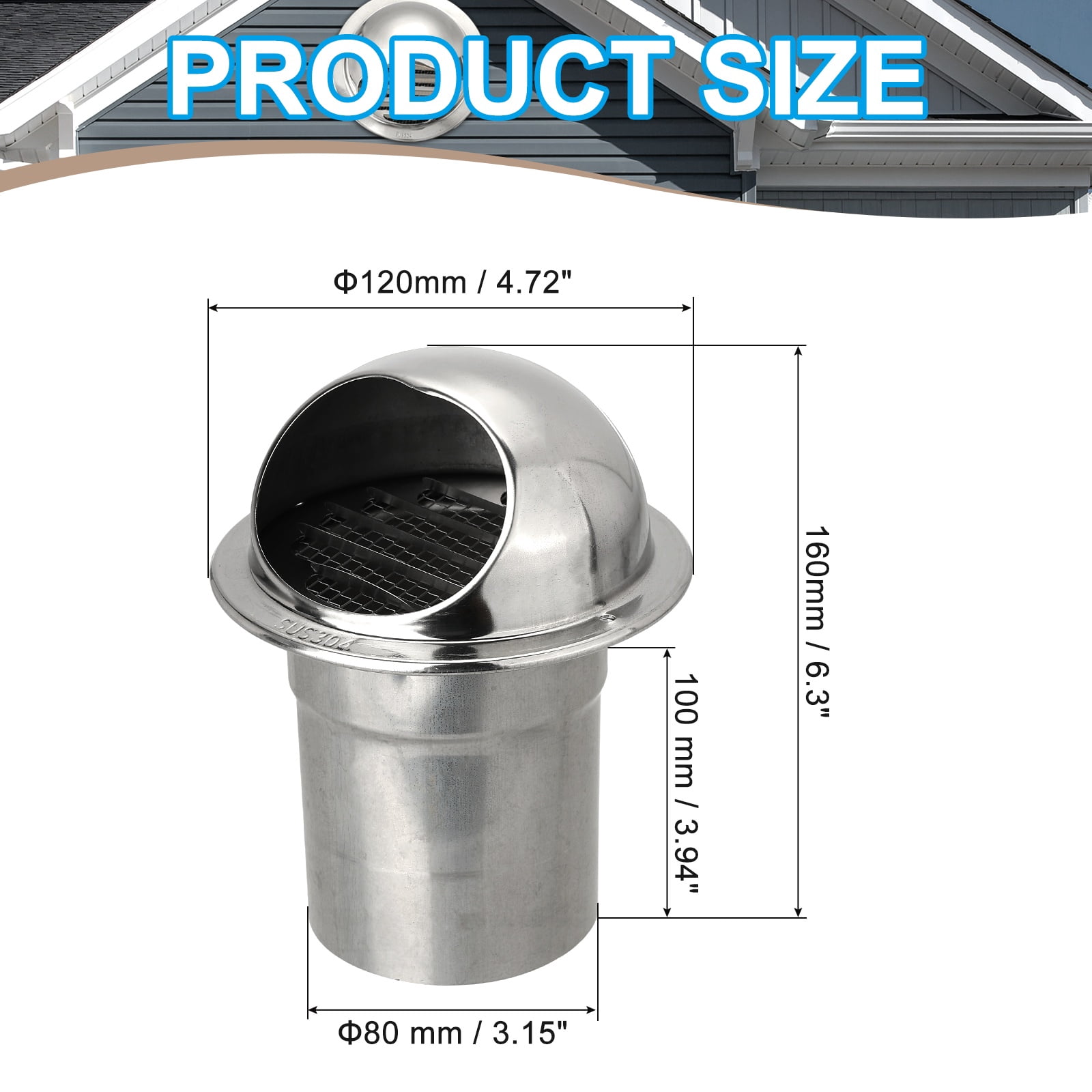 Uxcell Round Soffit Air Vents, 304 Stainless Steel Louver Grille Vent Cover Screen Mesh Grill Hood for Kitchen 3" OD x 4" L