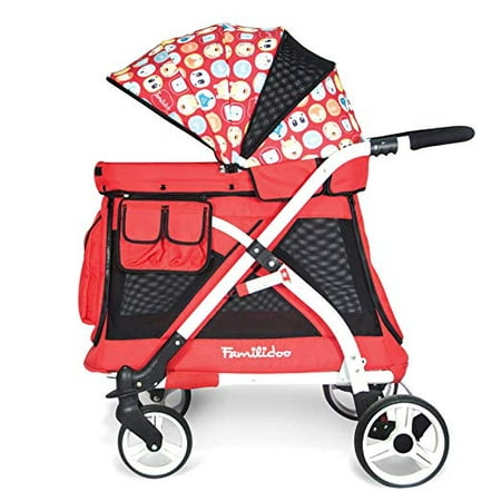 Familidoo Multi-Purpose Folding Single Stroller Wagon with Deep Carriage, Zipper Doors, Removable & Reversible Canopy, Seat (Chariot Mini