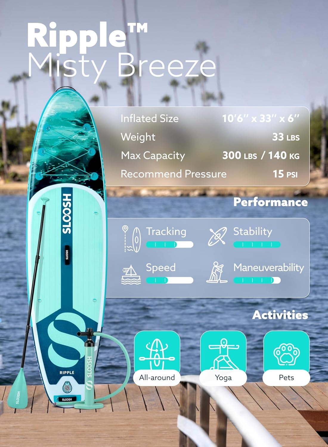 SLOOSH Inflatable Ultra-Light Stand Up Paddle Board for All Skill Levels with Premium SUP Paddleboard Accessories,Non-Slip Comfort Deck for Youth & Adults