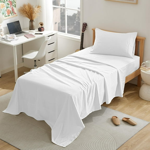 Sleep Zone Luxury Embossed Twin Bed Sheets Set for Kids, Four-Leaf Clover Pattern Sheet & Pillowcase Sets 3 Piece - Super Soft, Wrinkle Free, Fade Resistant, Deep Pocket 16" (White, Twin)