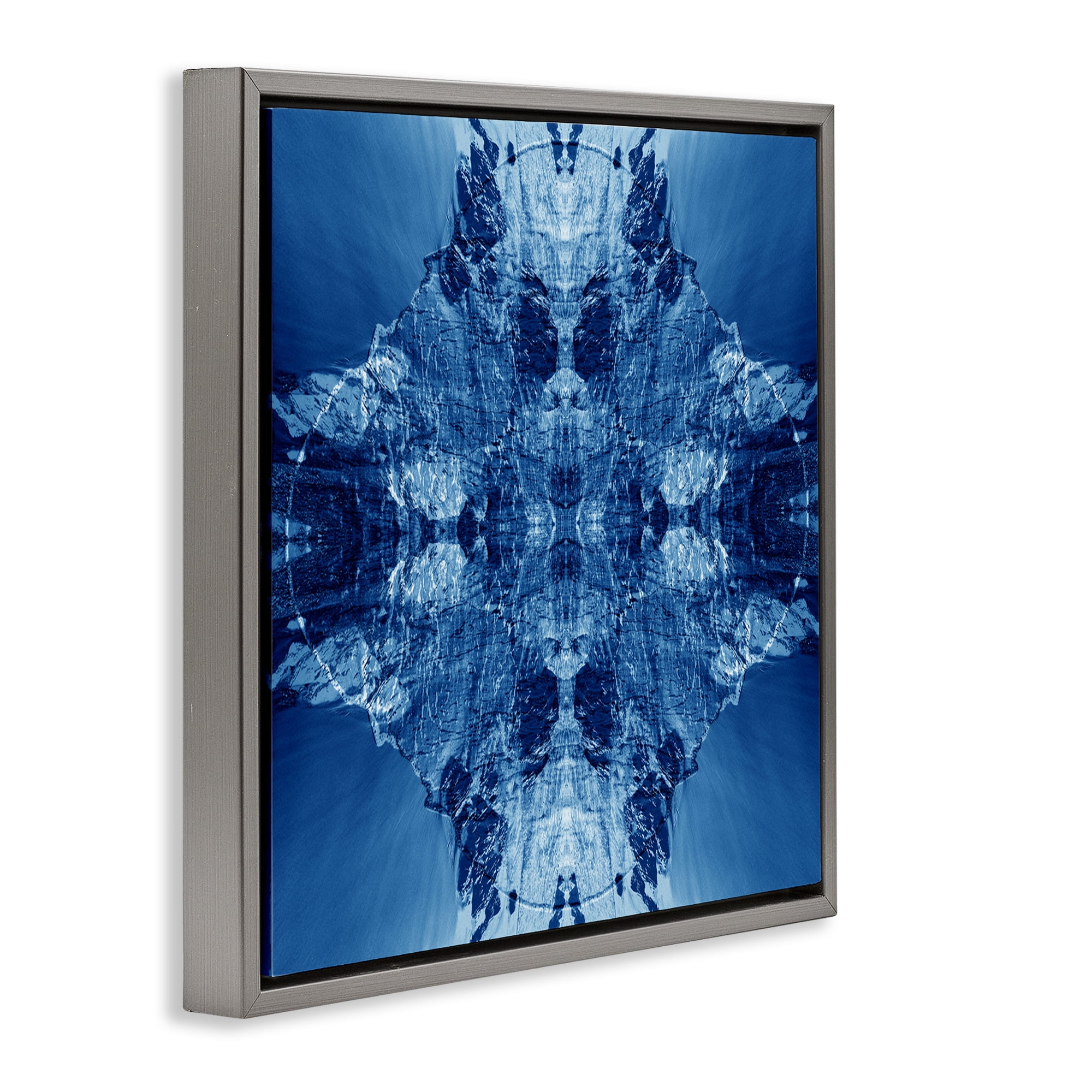 Stupell Industries Mirrored Symmetry Pattern Abstract Painting Gray Floater Framed Canvas Art Print Wall Art, 18 x 18