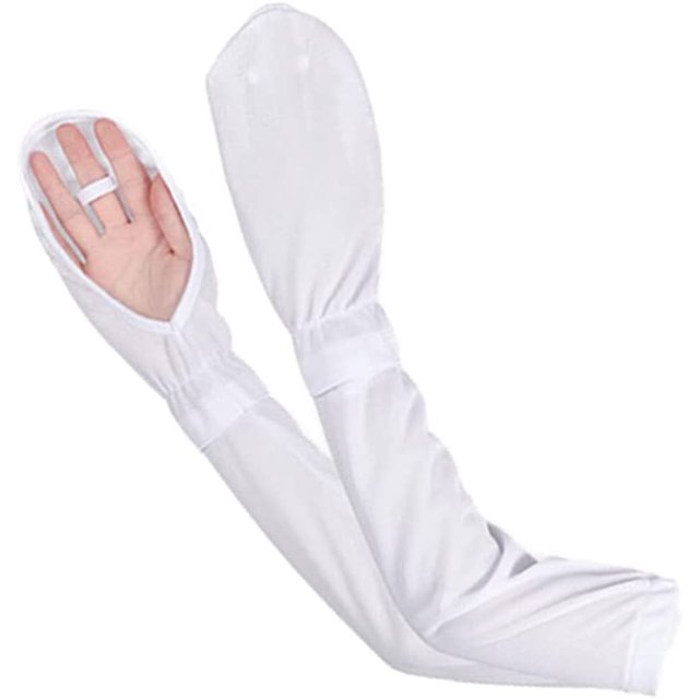 1 par de puños de brazo, protección de brazo largo puños de muñeca de hielo deportes al aire libre protector solar calentadores de brazo calentadores de brazo de encaje, blanco