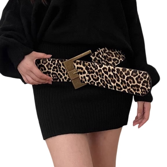 Leopards Print Wide Waist Belt Fashion Adjustable Belt Casual Wear Waist Belt for Men and Women