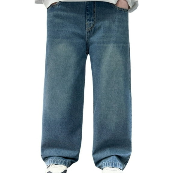 Kids Boys Jeans Cargo Joggers Elastic Waist Straight with Pocket Loose Fit Pull On Kid Clothes 6-7 Years