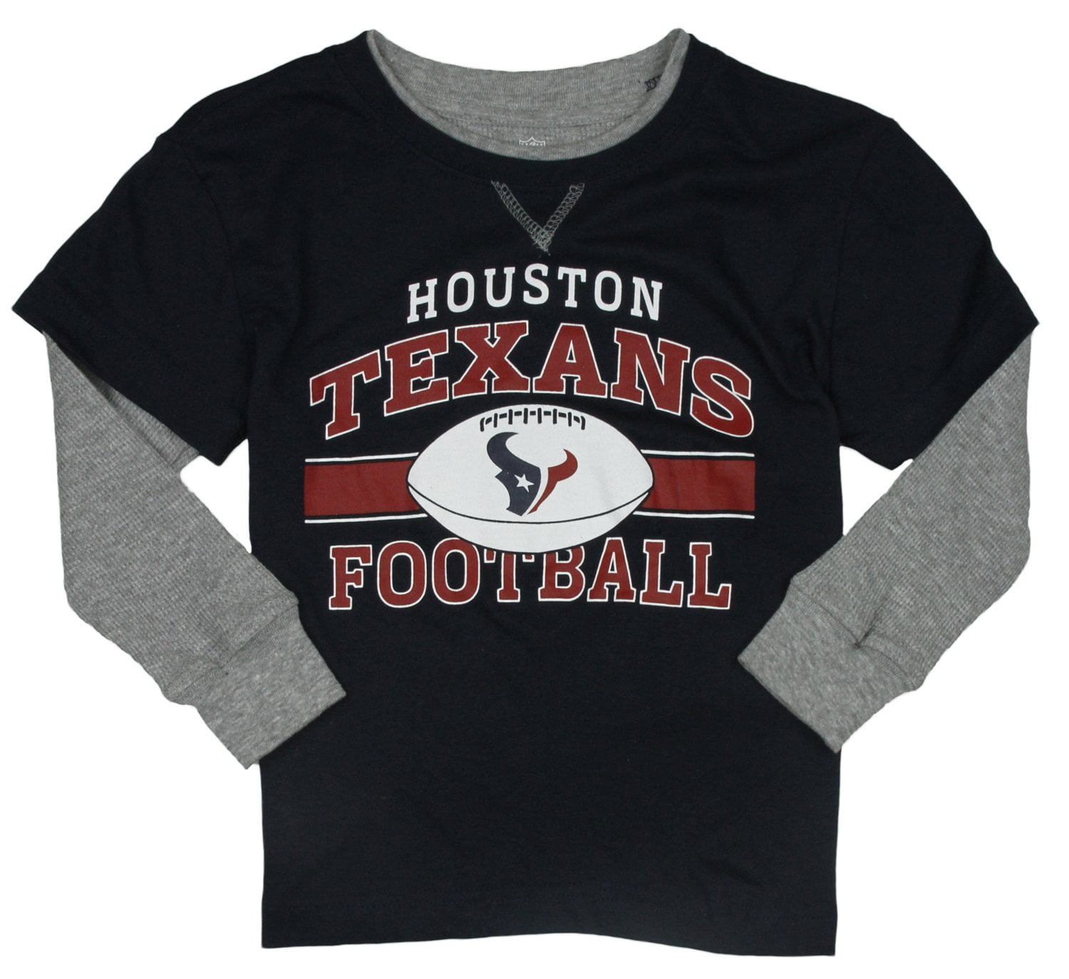 NFL Football Kids Boys Houston Texans Long Sleeve Faux Layer Shirt Navy Blue by