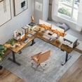 thumbnail image 3 of 74.8 Inch L-Shaped Standing Desk, Large Electric Height Adjustable Ergonomic Home Office Computer Desk with 3 Memory Buttons and Cable Management, Corner Desk for Office Workstations, Rustic Brown, 3 of 8