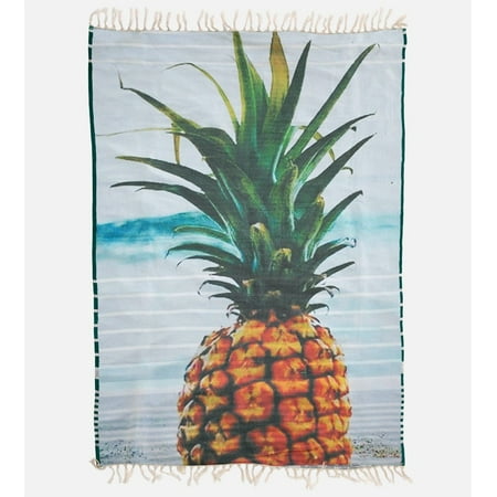 Reversible Beach Towel - Bamboo Beach Towel - Reversible - Green Stripe & Pineapple