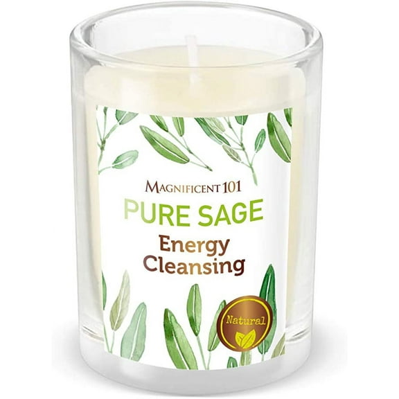Magnificent 101 Long Lasting Pure Sage Scented Smudge Candles | 6 Oz - 30 Hour Burn | All Natural & Organic Soy Wax Candle with Essential Oils for House Energy Cleansing, Purification & Manifestation