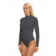 thumbnail image 4 of Women's Long Sleeve Mock Neck Jumpsuit Bodysuit, M, Grey, by Ambesonne, 4 of 4