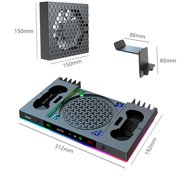 Cooling Fan & Dual Charging Stand for Xbox Series X Console & Controller,with 15 RGB Lights,Headphone Hook,Game Disc Storage
