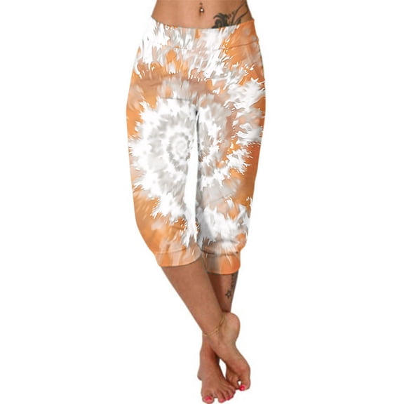 Inverlee Womens Tie Dye Capri Pants Summer High Waist Yoga Leggings Trendy Casual Fitness Gym Bottoms with Pockets