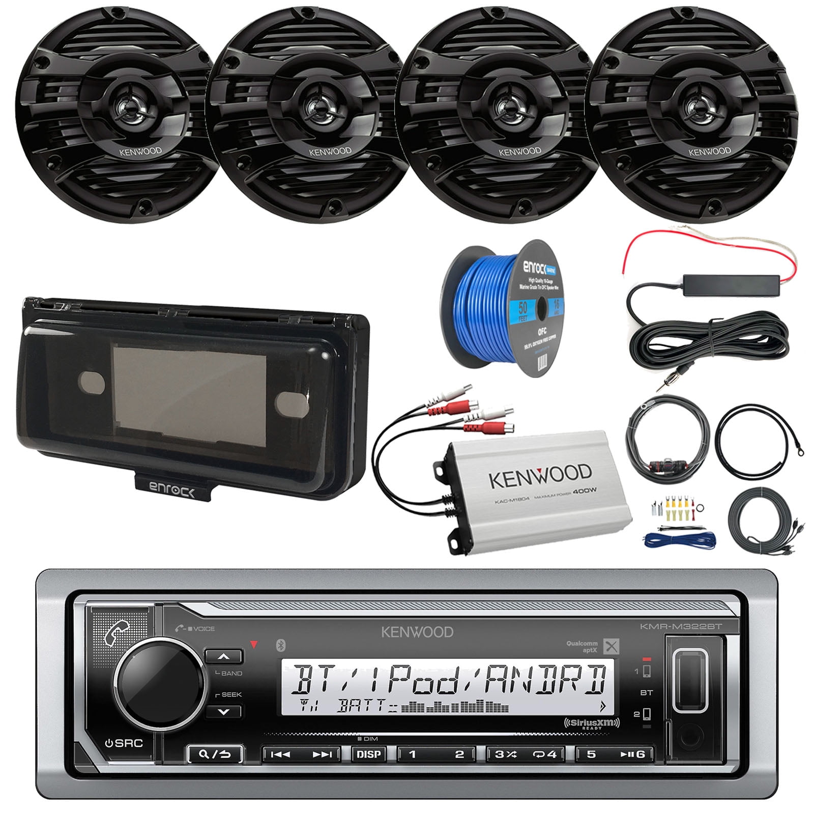 Pontoon Boat Audio Package Kenwood KMRM322BT Marine Bluetooth