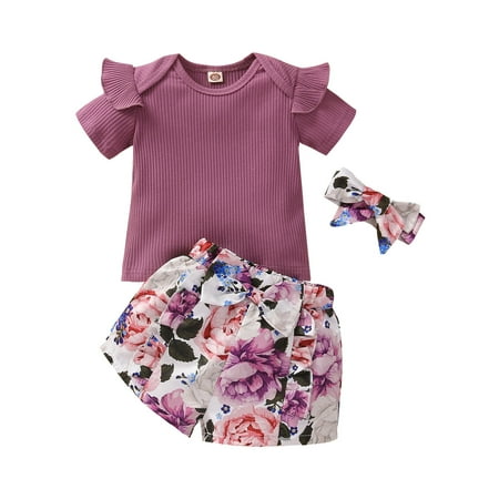 

Sngxgn T-Shirt Bike Shorts Baby Girl Spring Outfits Purple 2-3 Years