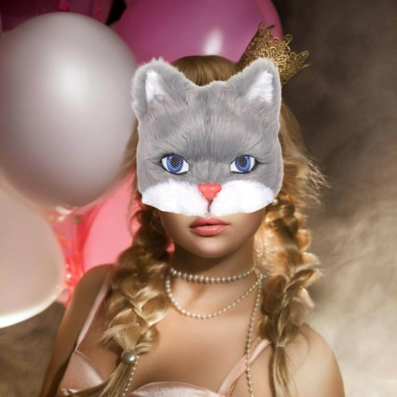 Plush Cat Mask Half Eye Easter Unisex Mask for 3D Animal Realistic Festival Costume Cosplay Accessories