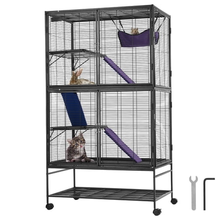 4-Tier Metal Ferret Cage with Ramps for Indoor Small Pets, Black Home Habitat Enclosure with Pull-Out Tray