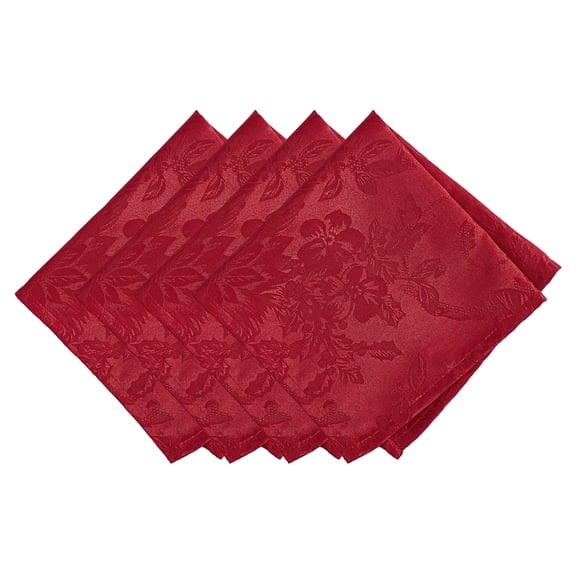 Elrene Home Fashions Poinsettia Elegance Jacquard Holiday Napkins, Set of 4, Red, 17" x 17"