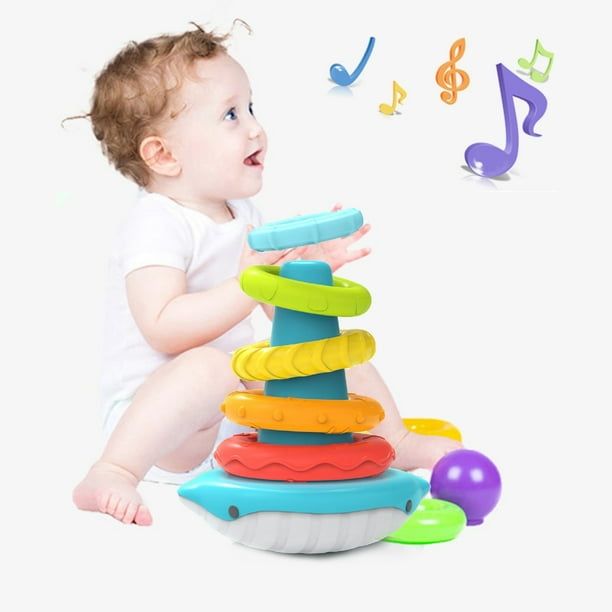 Juguetes de piscina, juguetes para bebés, juguetes para niños pequeños, juguetes de ballenas para bebés, juguetes de anillos apilables, círculo de anillos navideños