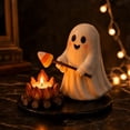 thumbnail image 4 of BingTong Cute Ghost Campfire Tealight Candle Holder, Resin Ghost Figurine With Candy Corn Roasting Stick, Mini Fire Pit Base Halloween Desktop Decor Ornament, 4 of 6