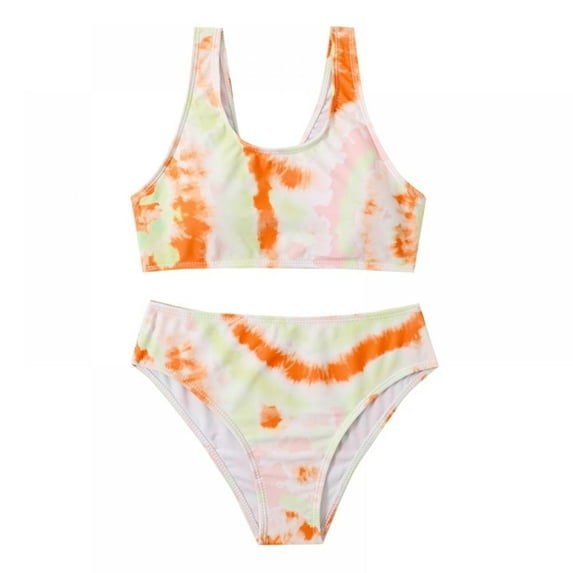 Kid Girl's 2 Piece Bikini Swimsuit Set Quick Dry Bathing Suit Sport High Waist Rashguard Set for Child 9-10 Years