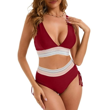 OSFVNOXV Women s Two-Piece Swimsuits Summer 2025 Push Up Ruched Bra High Cut Swimwear Bathing Suit Bottom Clearance