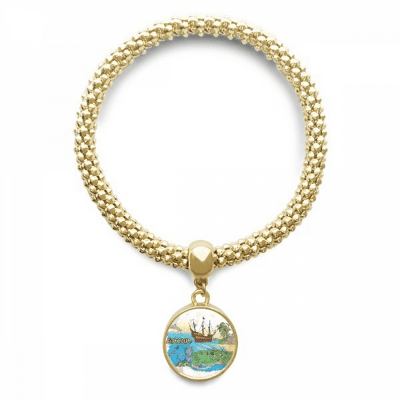 cancun mexico island mayan temple en bracelet round pendant jewelry chain