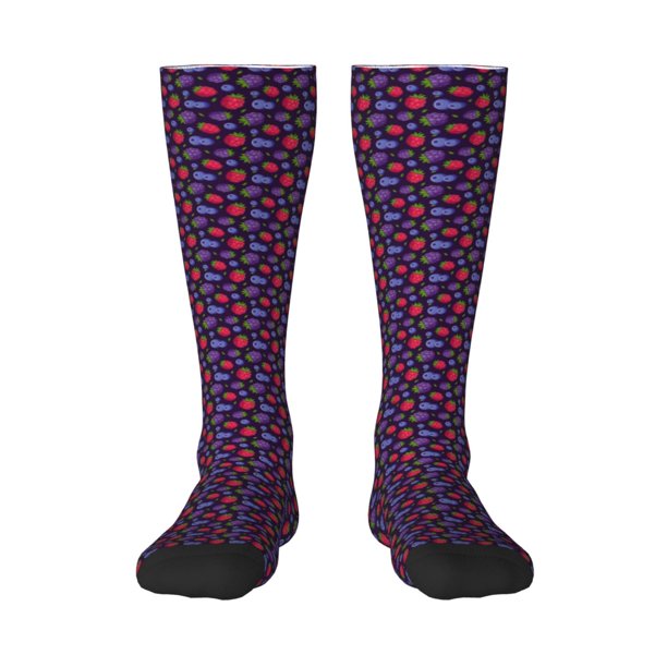 Fotbe Blackberries Calcetas Divertidas Estampadas para Hombre y Mujer, Calcetas de Algodón hasta la Rodilla para Caminar, Correr, Enfermería y Embarazo