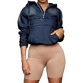 thumbnail image 2 of Women'S Half Zip Denim Hoodie Pullover Jackets Jean Tops XXXL, 2 of 6
