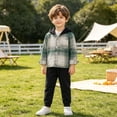 thumbnail image 5 of Fengqque Boys Plaid Cotton Shirt Jacket Button Up Hood Jackets Jogger Pants Sweatsuit Set with Pocket Multicolor-G 8-9 Years(8-9 Years), 5 of 6